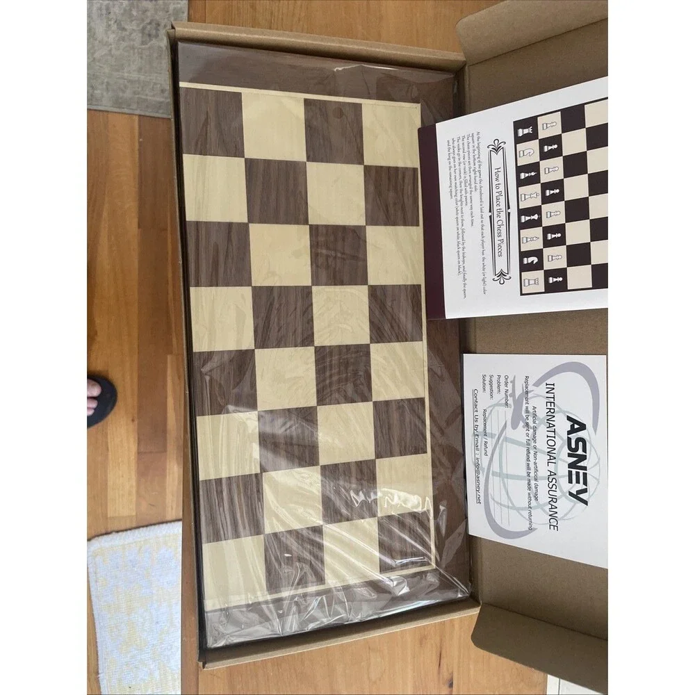 ASNEY Upgraded Magnetic Chess Set, 12” X 12” Folding Wooden Chess Set New Unopen